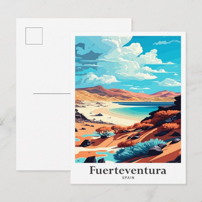 Fürteventura Spanien Vintage Reise Illustration Postkarte (Vorne/Hinten)