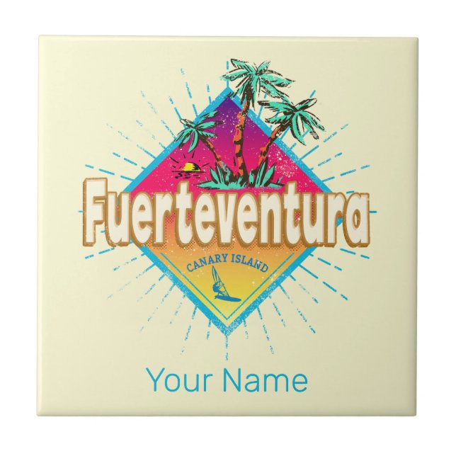 Fürteventura Surfer Kanarische Inseln Vintag Fliese (Vorderseite)