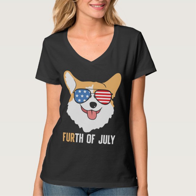 FURth 4th Of July Corgi Dog  American Flag Sunglas T-Shirt (Vorderseite)