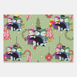 Furzende Weihnachtsmänner Muster Geschenkpapier Set