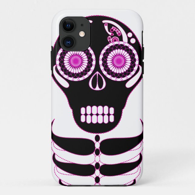 Fuschia Fiesta-Schädel-Weiß Case-Mate iPhone Hülle (Rückseite)