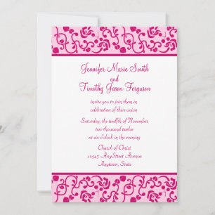 Fuschia floral élégant faire-part de mariage blanc