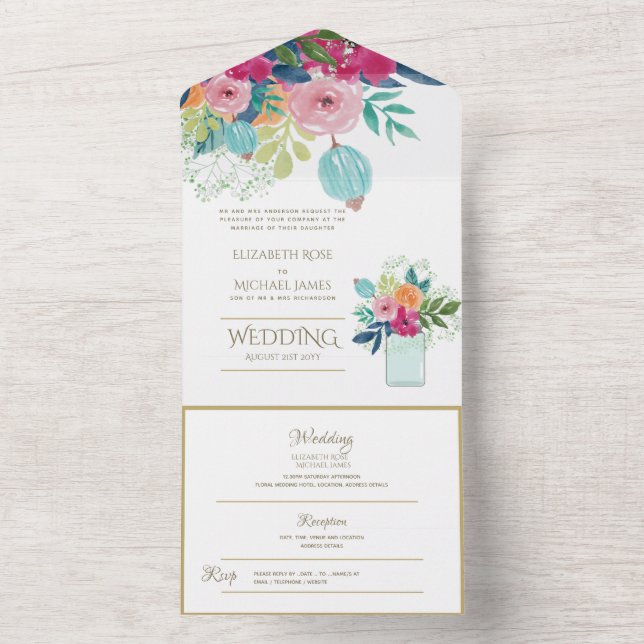 Fuschia Floral Hochzeit Einladung und Empfang. (Innen Boden)