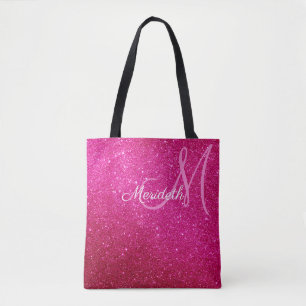 Fuschia Heiß rosa Glitzer und Glitzern Mit Monogra Tasche
