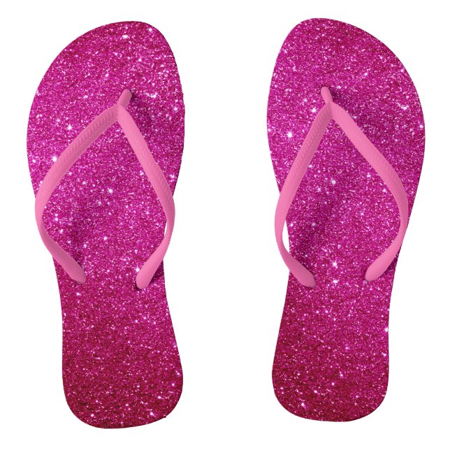 Fuschia Hot Pink Glitzer und Glam Flip Flops (Fußbett)