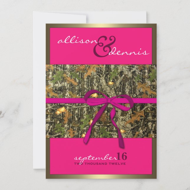 Fuschia Lavish Camouflage Hochzeit Einladungen (Vorderseite)