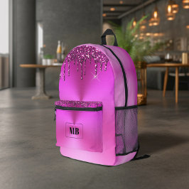 Fuschia Metallic Glitzer Tropfen Mit Monogramm Bedruckter Rucksack