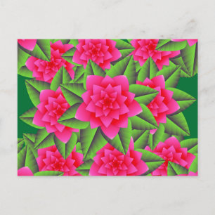 Fuschia Pink Camellias und grüne Blätter Postkarte