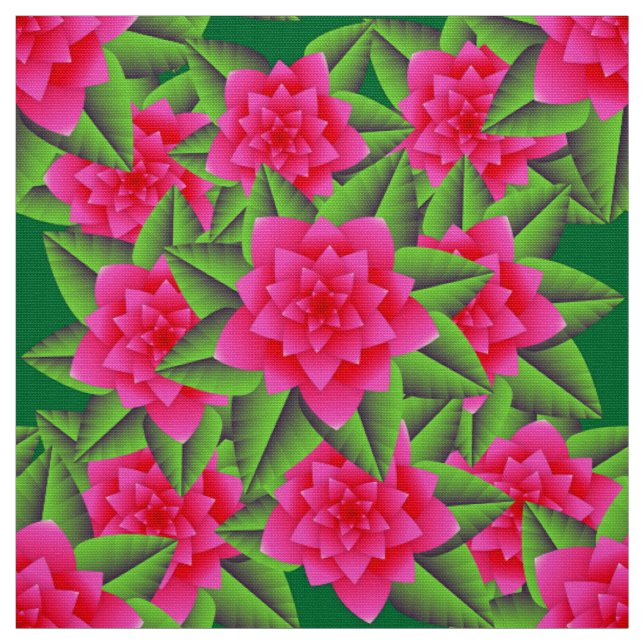 Fuschia Pink Camellias und grüne Blätter Stoff (Muster)