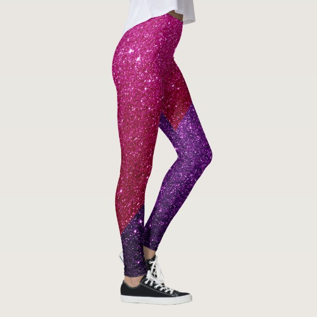 Fuschia Pink & Dark Lila Glitzer Glam Leggings (Rechts)