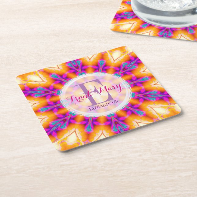Fuschia Pink Gold Monogram Paper Untersetzer (angewinkelt)