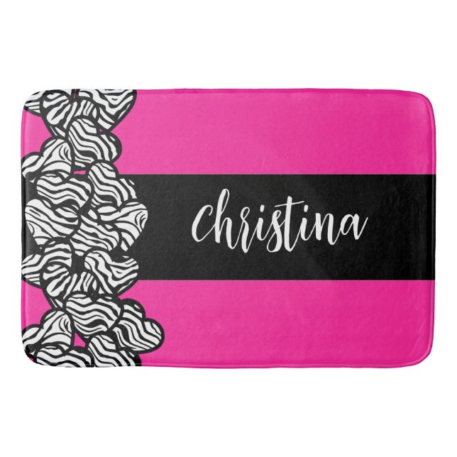 Fuschia rosa Schwarz-weißer Zebrammenname Badematte (Vorderseite)