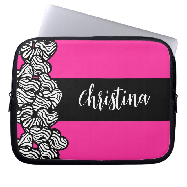 Fuschia rosa Schwarz-weißer Zebrammenname Laptopschutzhülle (Vorderseite)