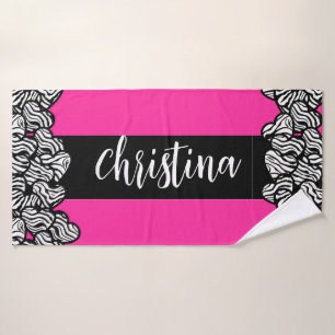 Fuschia rose noir blanc zèbre motif nom du coeur