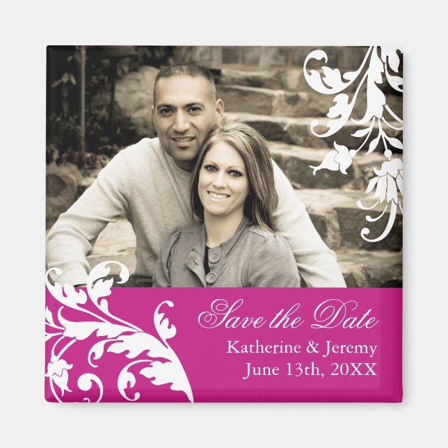 Fuschia Save the Date Mariage Magnet (Devant)
