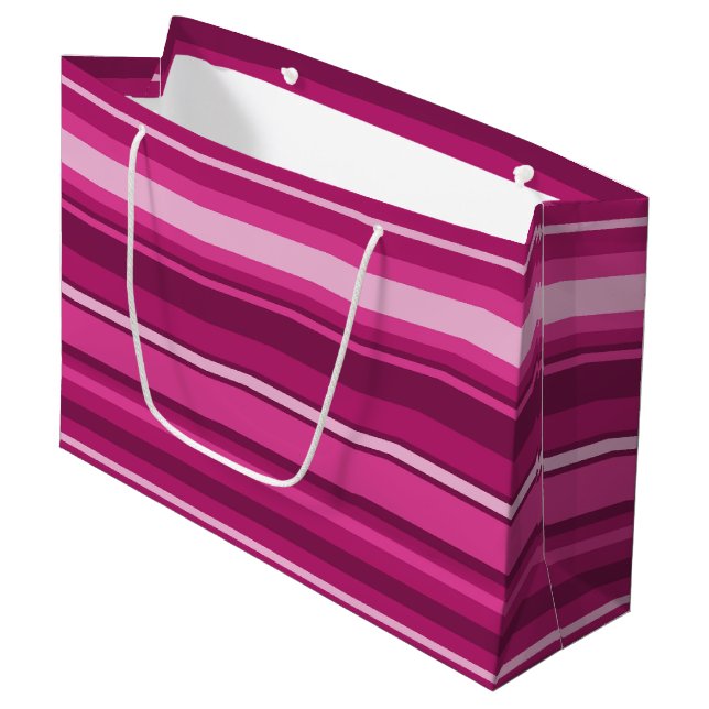 Fuschia-Streifen Große Geschenktüte (Vorderseite Schrägansicht)