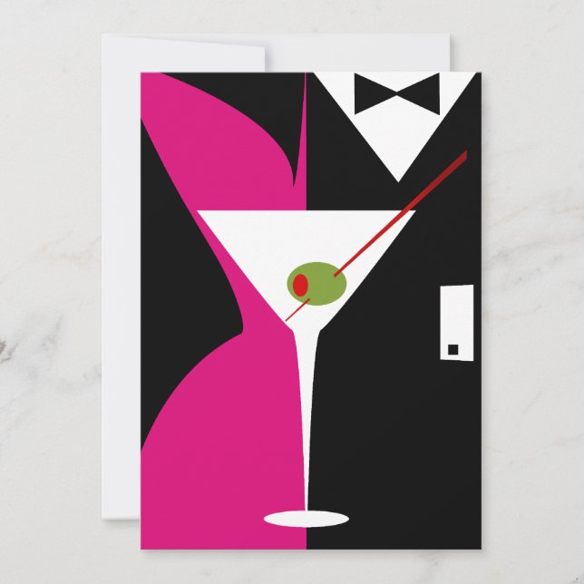 Fuschia und Black Classy Martini Cocktail Einladung (Vorderseite)
