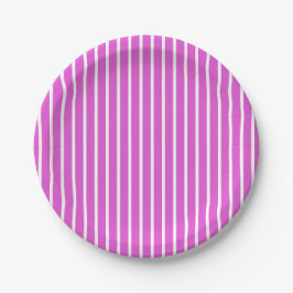 Fuschia weißes Streifen-Muster Pappteller