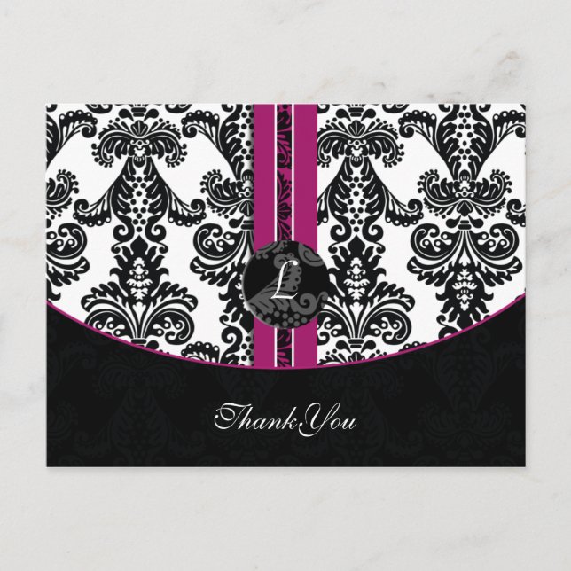 fuschsia damask ThankYou Cartes (Devant)