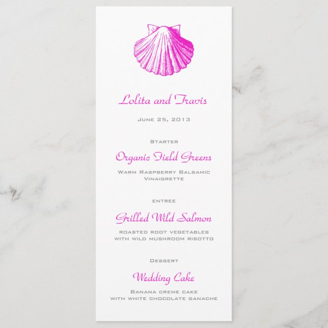 Fuscia Sea Muschel Wedding Menu Card Menükarte (Vorderseite)
