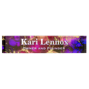 Fuscia und Gold Alcohol Tinte Namplate Namensplakette
