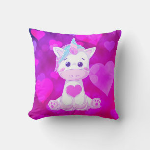 Fushcia Baby Unicorn Herz Print Throw Kissen