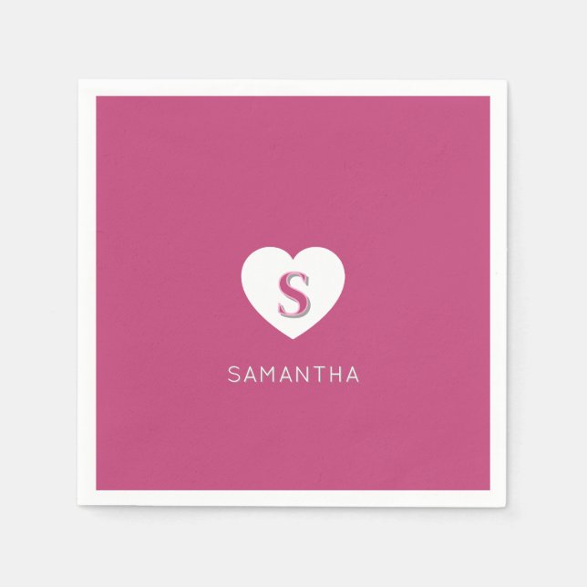 Fushcia Rose Rosa Monogramm Serviette (Vorderseite)