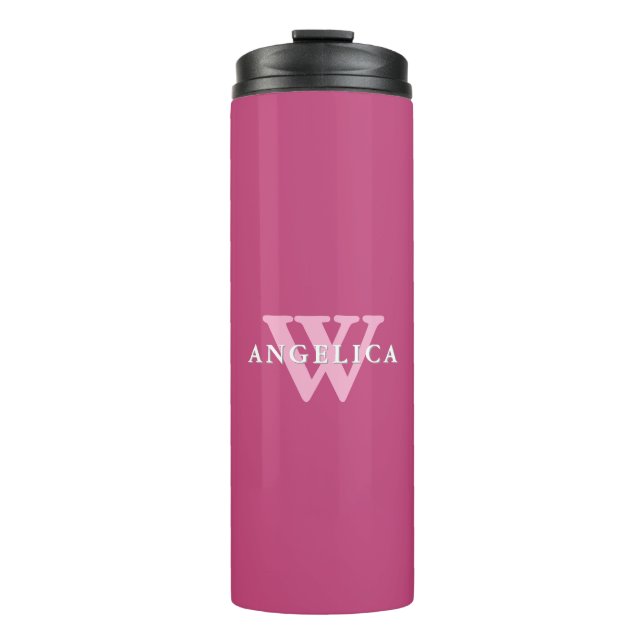 Fushcia Rose Rosa Monogramm Thermosbecher (Vorderseite)
