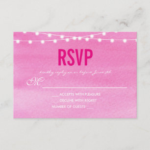 Fushcia Watercolor String Lights RSVP Karte