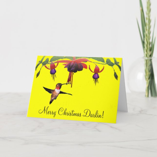 Fushia und Kolibri Feiertagskarte (Vorderseite)