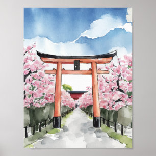 Fushimi Inari Shrine Kyoto Japan Wasserfarbe Poster