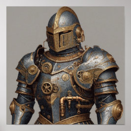 Fusion of Eras: Steam-Powered Knight Armor Detail Poster