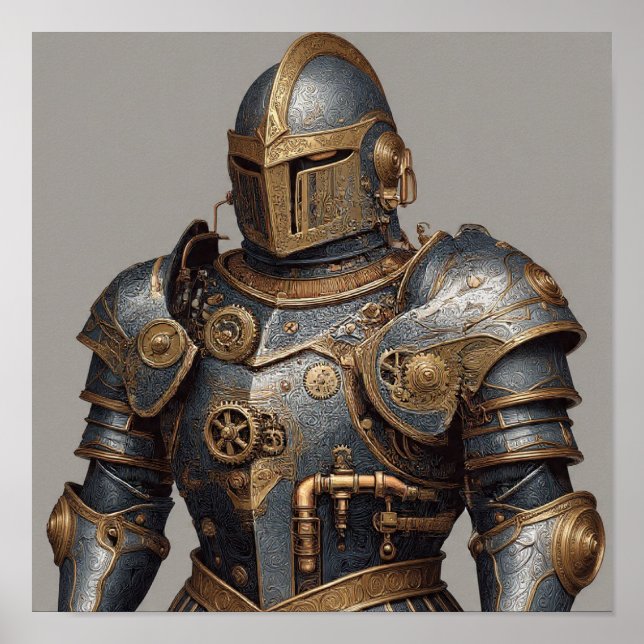 Fusion of Eras: Steam-Powered Knight Armor Detail Poster (Vorne)