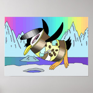 Fusion von Dosenkaffee und Pinguinen. Poster