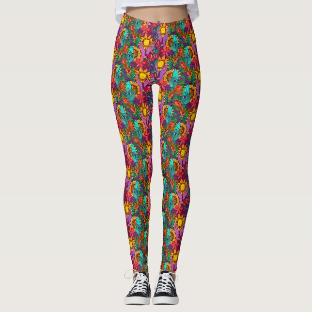Fusionsmuster mit Blume und Händen Leggings (Vorderseite)