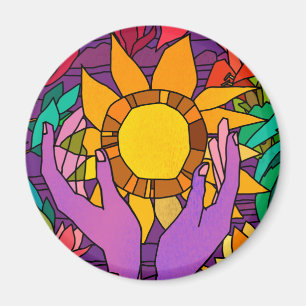Fusionsmuster mit Blume und Händen Magnet