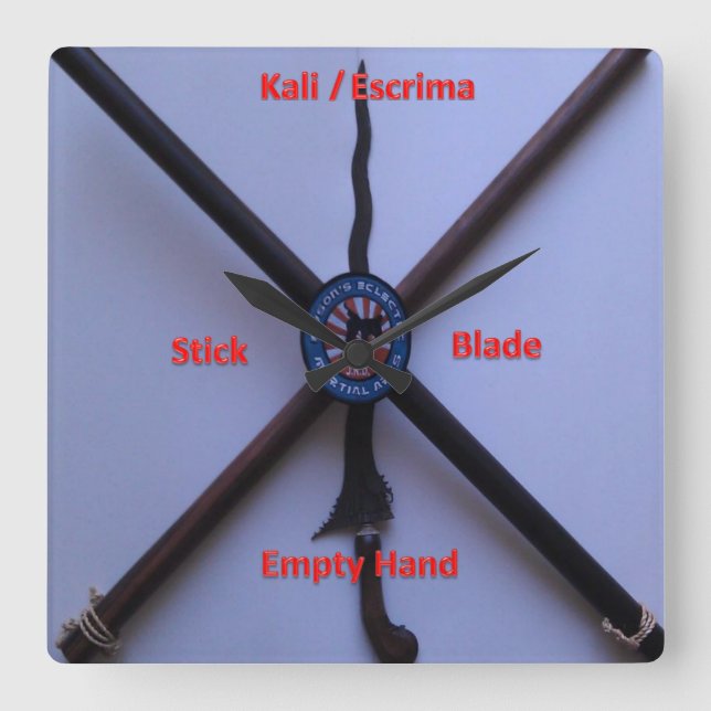 Fuson's Filipino Martial Arts Wall Clock Quadratische Wanduhr (Vorderseite)