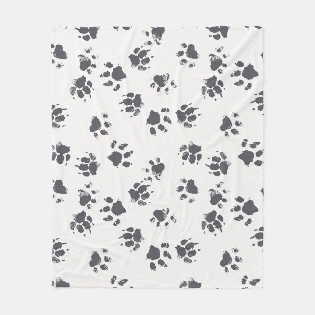 Fußabdrücke einfügen: Hund Monochrom Nahtlos. Fleecedecke (Vorderseite)