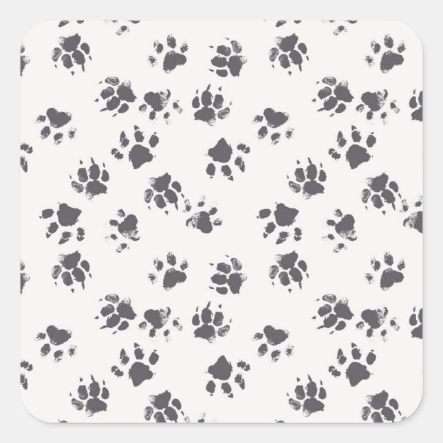 Fußabdrücke einfügen: Hund Monochrom Nahtlos. Quadratischer Aufkleber (Vorderseite)