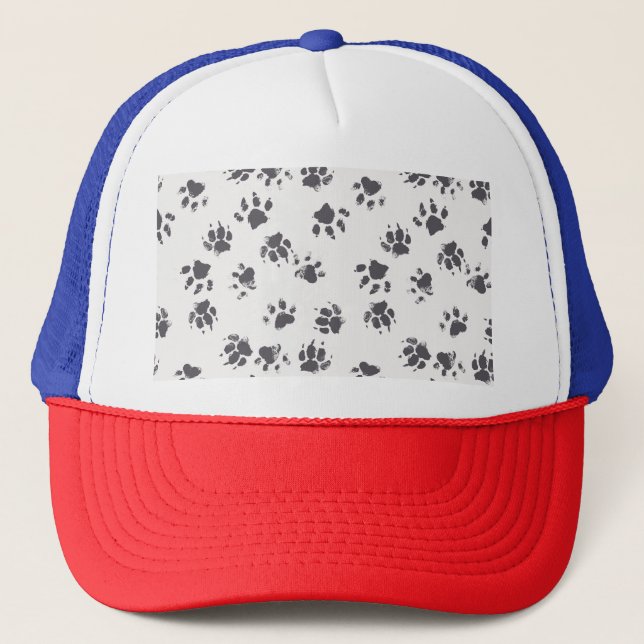 Fußabdrücke einfügen: Hund Monochrom Nahtlos. Truckerkappe (Vorderseite)