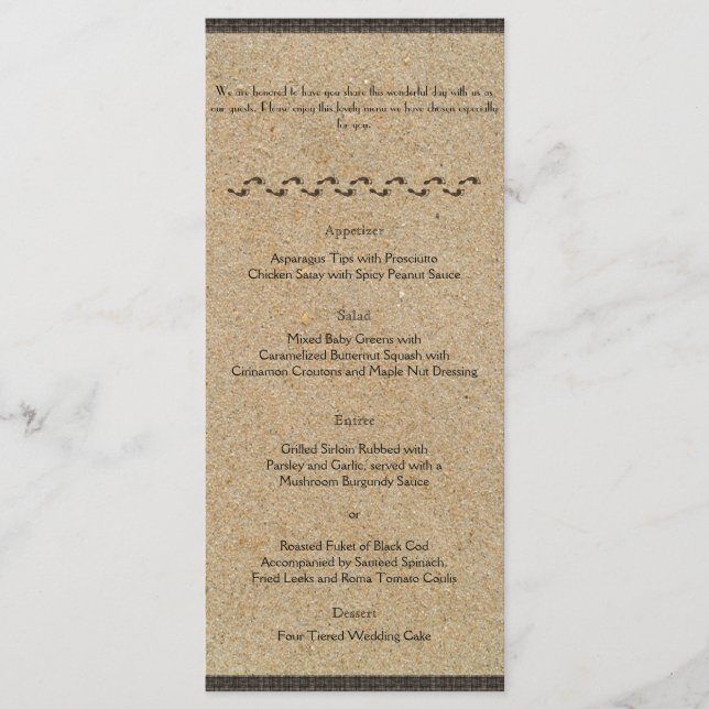 Fußabdrücke im Menü "SandWedding" Menükarte (Vorderseite)