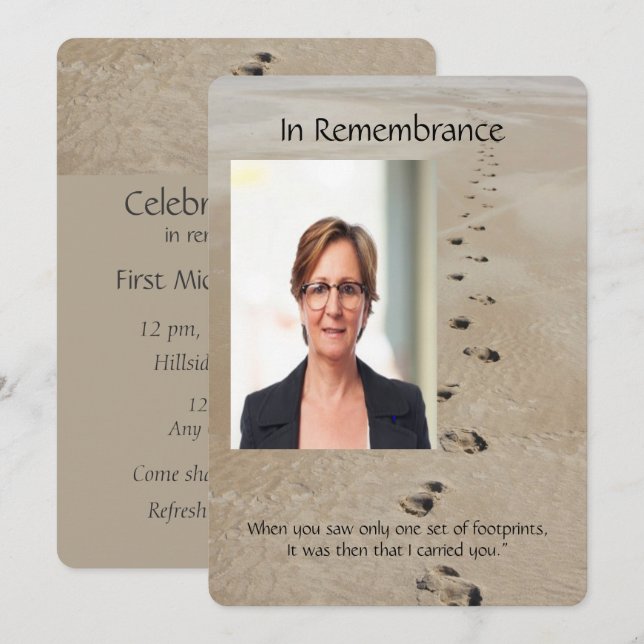 Fußabdrücke im Sand Gedicht Custom Memorial Einladung (Vorne/Hinten)