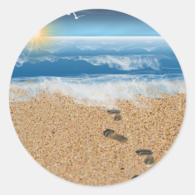 Fußabdrücke im Sand Runder Aufkleber (Vorderseite)