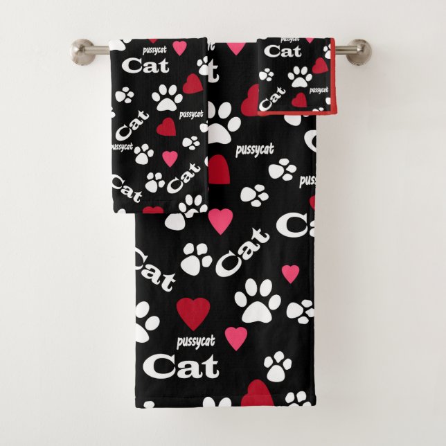 Fußabdrücke von Katzen Badhandtuch Set (Insitu)
