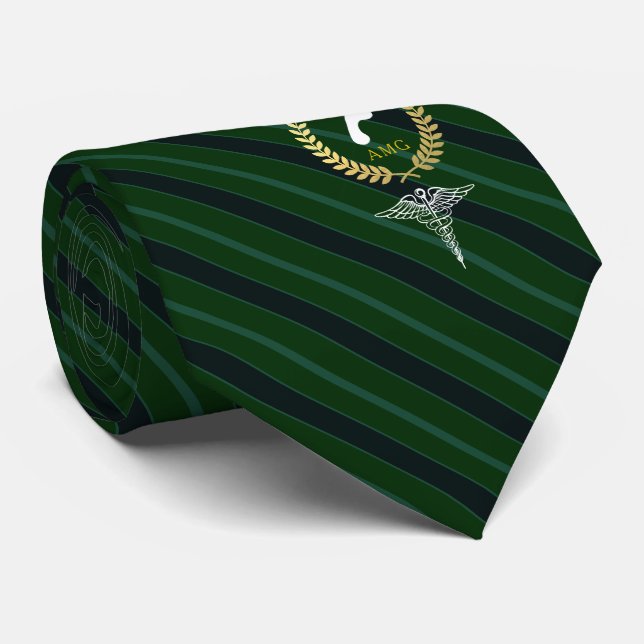 Fußarzt-kundenspezifisches Monogramm-Grün Krawatte (Gerollt)