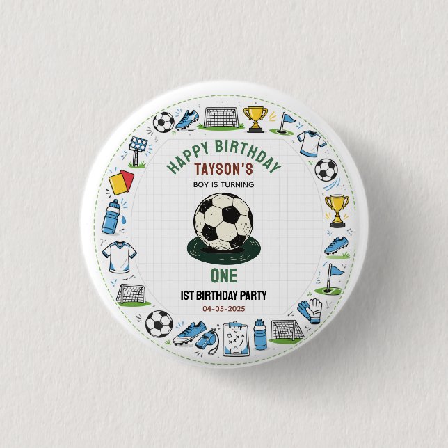 Fußball 1. Geburtstag – Lustige Kinder  Button (Vorderseite)