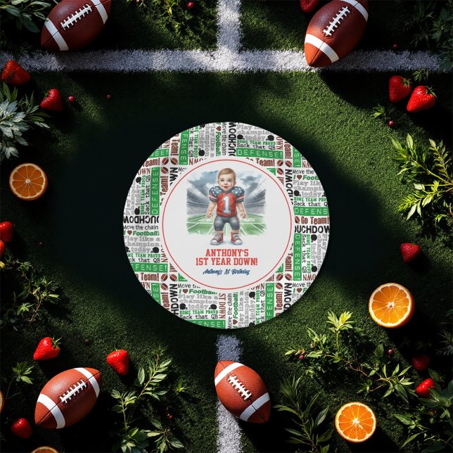 Fußball 1. Geburtstag Party Pappteller (First Year Down Football 1st Birthday Party Paper Plates)