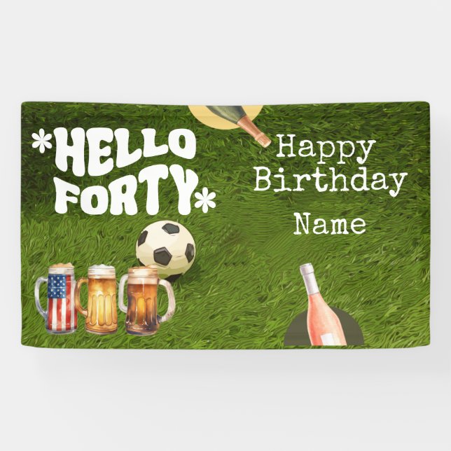 Fußball 40. Geburtstag auf grünem Gras Banner (Horizontal)