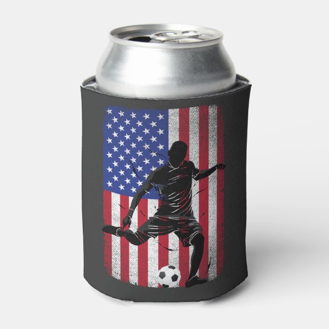 Fußball 4. Juli Patriotic USA American Flag Dosenkühler (Kanne Vorderseite)