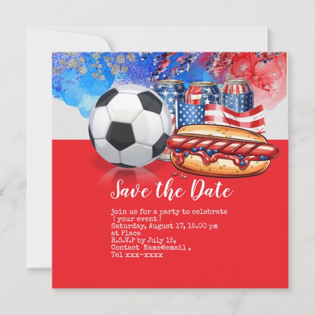 Fußball 4. Juli Unabhängigkeitstag Amerika Einladung (Vorderseite)